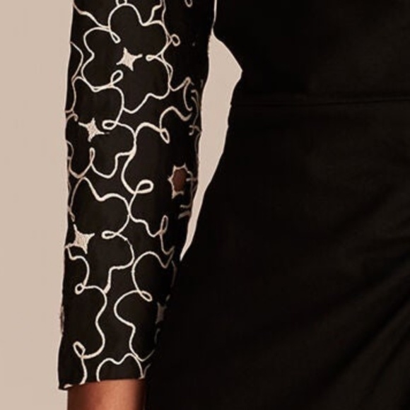 Rebecca Taylor Embroidered Tai Floral‎ 10 Black Mini Silk Cotton Dress - Picture 9 of 14